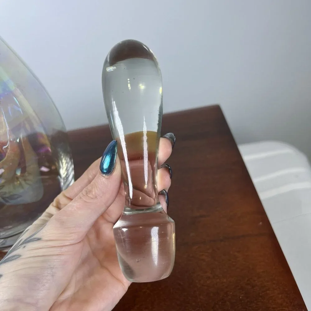 Vintage Iridescent Rainbow Handblown MCM Clear Art Glass Toscany Decanter Genie